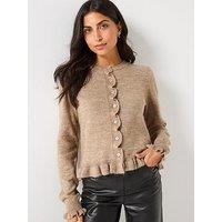 Jdy Long Sleeve Frill Knitted Cardigan - Beige