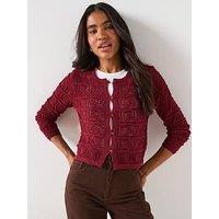 Vero Moda Long Sleeve O-Neck Knitted Cardigan - Red
