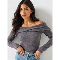 Vero Moda Kaia Long Sleeve Off Shoulder Top - Grey