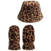 Pieces Teddy Bucket Hat And Mittens Set - Multi
