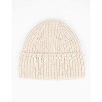 Pieces Pearl Detail Beanie - Cream