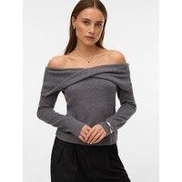 Vero Moda Off Shoulder Top Soft Knit Top - Grey
