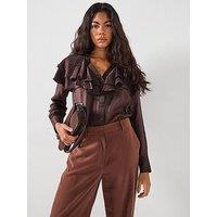 Vero Moda Lizzi Long Sleeve Flounce Top - Brown