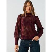 Vero Moda Becca Long Sleeve High Neck Lace Top - Red