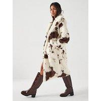 Vero Moda Faux Fur Cow Print Coat - Print