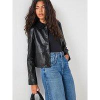 Vero Moda Bellis Long Sleeve Short Collar Coated Jacket - Black