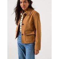 Jdy Collared Short Faux Suede Jacket - Brown