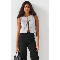Vero Moda Tammi Sleeveless Tweed Tie Front Waistcoat - Grey