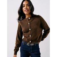 Jdy Long Sleeved Crew Neck Cardigan - Brown
