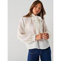 Jdy Norma Long Sleeve Bow Tie Neck Blouse - White