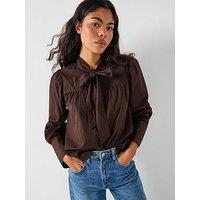 Vero Moda Long Sleeve Bow Shirt - Brown