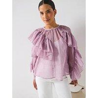 Vero Moda Sabrina Long Sleeve O Neck Flounce Top - Purple