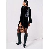 Jdy Long Sleeve Velvet Bow Mini Dress - Black