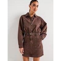 Rouge Park Long Sleeve Short Denim Dress - Grey