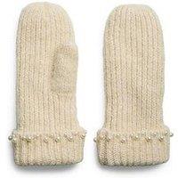Pieces Pearl Detail Mittens - Cream