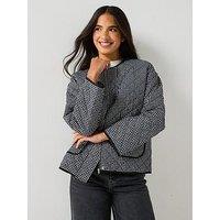 Vero Moda Birthie Long Sleeve Zip Check Quilted Jacket - Black