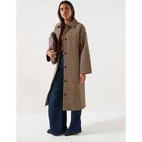 Jdy Check Collared Belt Long Coat - Brown