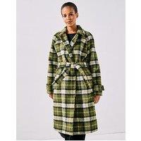 Vero Moda Check Long Wool Textured Coat - Green