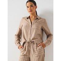 Vero Moda Odette Long Sleeve V Neck Woven Shirt - Beige