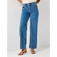Aware Rena Mid Rise Wide Leg Denim Jean - Blue