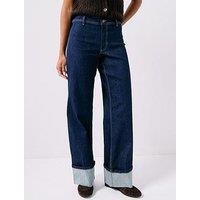 Jdy Vanessa Wide Turn Up Jeans - Blue