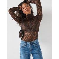 Vero Moda Neline Long Sleeve High Neck Top - Brown
