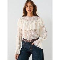 Vero Moda Loulou Long Sleeve Flounce Lace Top - Cream