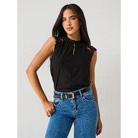 Vero Moda Milla Short Sleeve Lace Top - Black