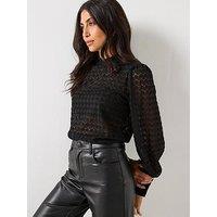 Vero Moda Becca Long Sleeve High Neck Lace Jersey Top - Black
