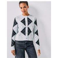 Vero Moda Diamond Print Crew Neck Cardigan - Grey