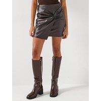 Vero Moda Twist Front Pu Skirt - Brown
