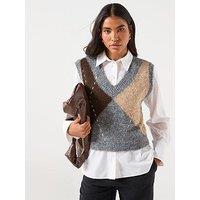 Vero Moda Vmbliss Sleeveless V-Neck Handstitch Vest - Grey