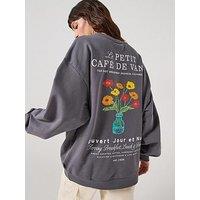 Vans Cafe Graphic Print Oversized Sweatshirt - Grey