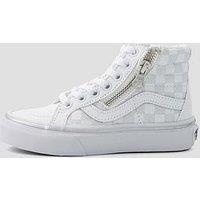 Vans Kids Unisex Sk8-Hi Reissue Side Zip Shoes - Metallic Checkerboard Silver