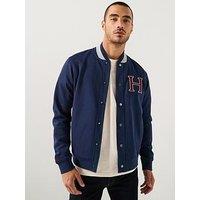 Hackett Heritage H Logo Varsity Bomber Jacket - Navy