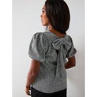 V By Very Curve Gingham Crinkle Bow Back Top - Multi