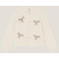 Monsoon Girls Hotfix Bow Knitted Cardigan - Light Cream