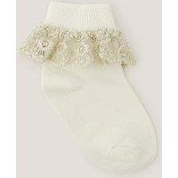 Monsoon Girls Sparkle Lace Socks - Light Cream