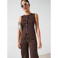 V By Very Longline Pinstripe Waistcoat Top Co-Ord - Print