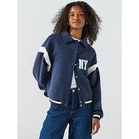 V By Very Button Up Varsity Bomber Jacket - Navy