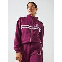 V By Very Lace Trim Zip Up Sweatshirt Co-Ord - Burgundy