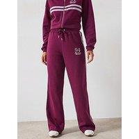 V By Very Lace Trim Wide Leg Joggers Co-Ord - Burgundy