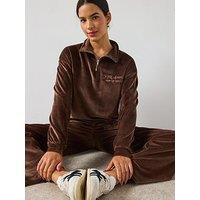 V By Very Velour 1/2 Zip Sweatshirt Co-Ord - Brown