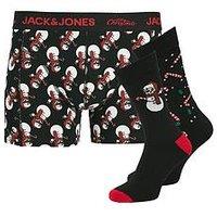 Jack & Jones Junior Boys Christmas Skulls Trunks And Socks Giftbox Set - Black
