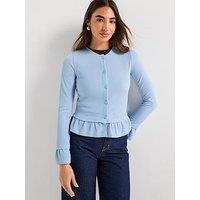 V By Very Button Up Frill Detail Frill Cardigan - Blue