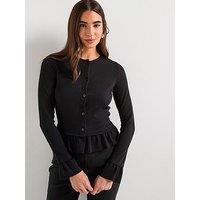 V By Very Button Up Frill Detail Frill Cardigan - Black