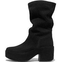 Fitflop Platfforms Slouch Suede Heeled Short Boots - Black