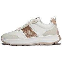 Fitflop F-Mode Flow Sequin Suede/Leather Flatform Trainers - White