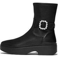 Fitflop F-Luma Crystal-Buckle Leather Short Boots - Black