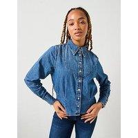 Wrangler Femme Peplum Long Sleeve Shirt - Light Hand Blue